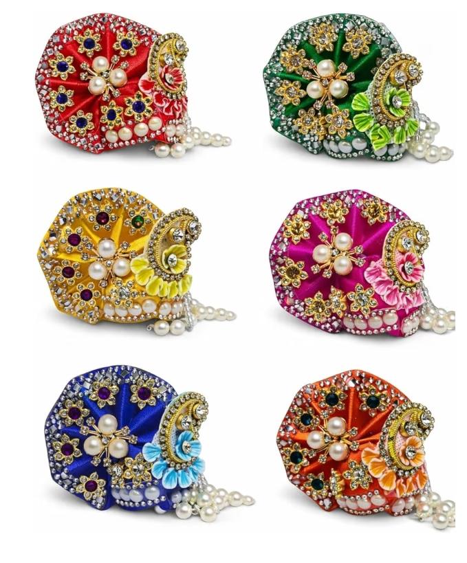 Laddu Gopal Ji Premium Mukut With Moti Work and Latkan | Set Of 6 Piece