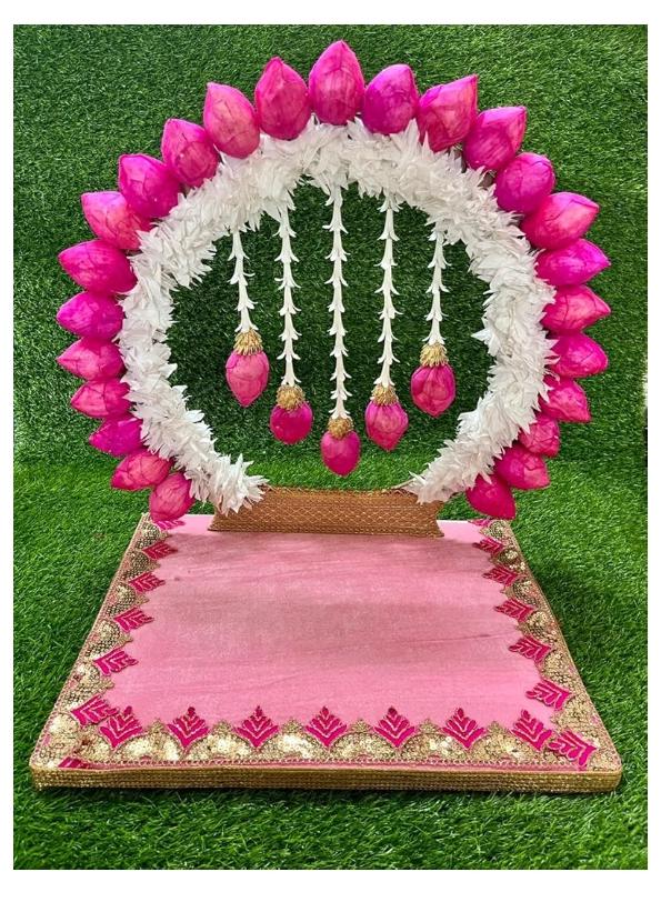 Beautiful Premium Singhasan for Laddu Gopal Ji with Gajra and Lotus Designs in Pink Color