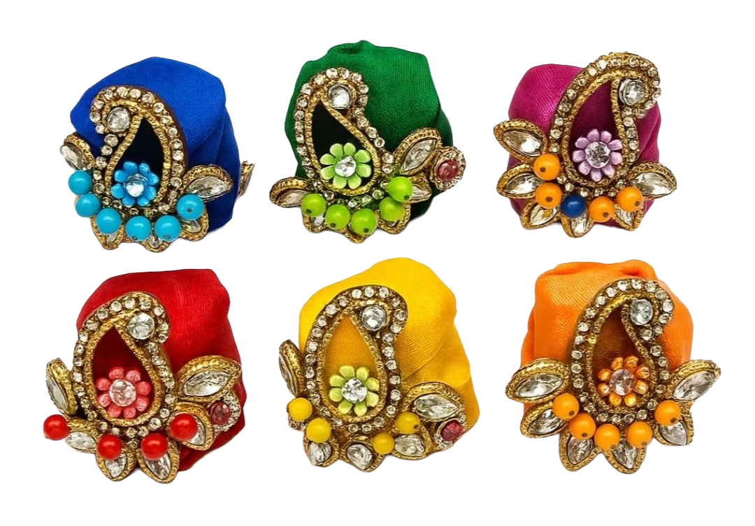 Laddu Gopal Ji Premium Mukut With Moti Work and Latkan | Set Of 6 Piece