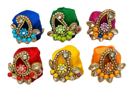 Laddu Gopal Ji Premium Mukut With Moti Work and Latkan | Set Of 6 Piece