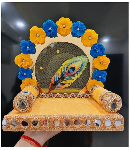 Laddu Gopal Ji Singhasan (Sofa) with Morpankh Designs and 2 Lotan with mirror embroidery Designs