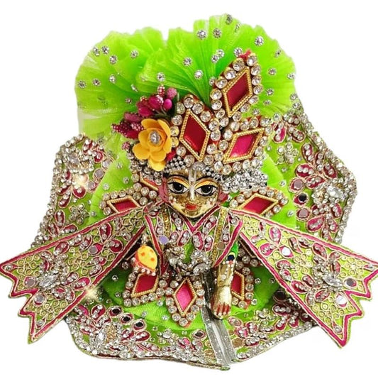 Premium Laddu Gopal Ji Dress with Embroidered Design and Latkan in Green Color