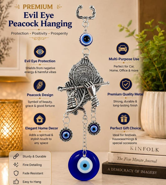 Premium Evil Eye Morpankh and Shree Krishna Flute Design Wall Hanging