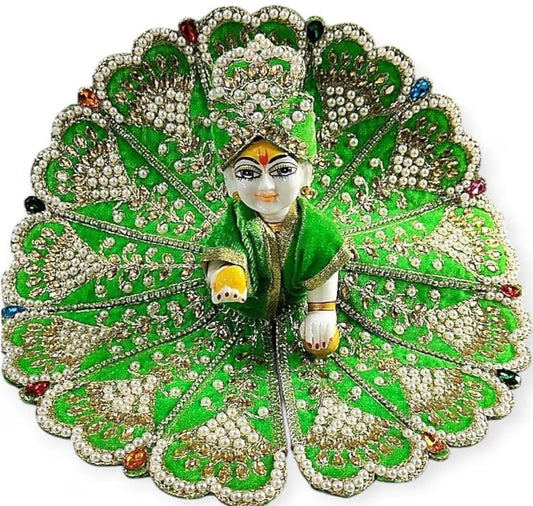 Laddu Gopal Ji Premium Green Velvet Design Dress With Mukut