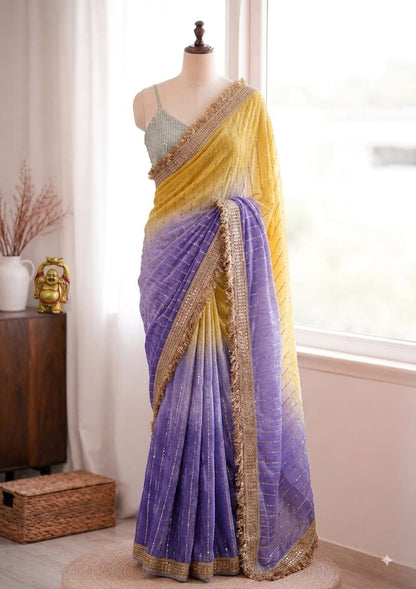 Women's rich sugar beed sequenced zari work saree with stitched blouse | Best for Party, Festivals, Weddings | Washable Fabric | 100% Premium Quality