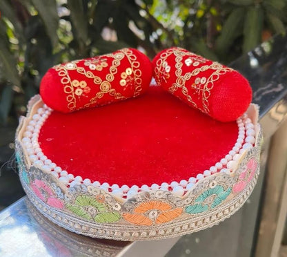 Laddu Gopal JI Singhasan(Sofa) With 2 Red Lotan and Multi Designs