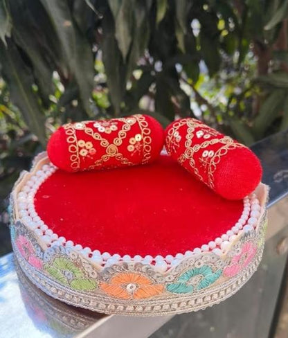 Laddu Gopal JI Singhasan(Sofa) With 2 Red Lotan and Multi Designs