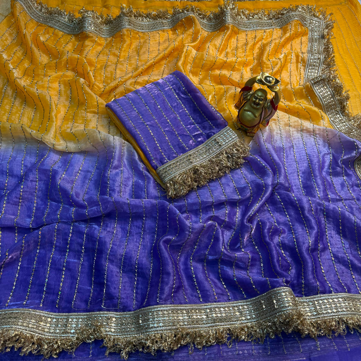 Women's rich sugar beed sequenced zari work saree with stitched blouse | Best for Party, Festivals, Weddings | Washable Fabric | 100% Premium Quality