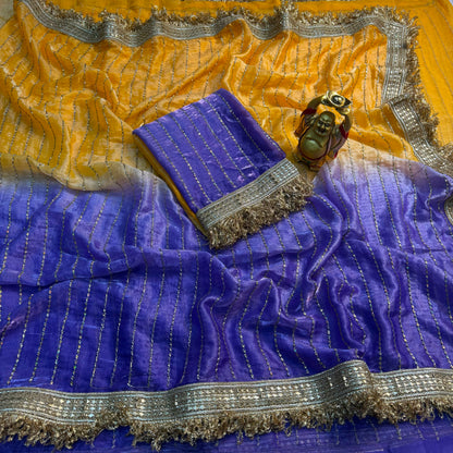 Women's rich sugar beed sequenced zari work saree with stitched blouse | Best for Party, Festivals, Weddings | Washable Fabric | 100% Premium Quality